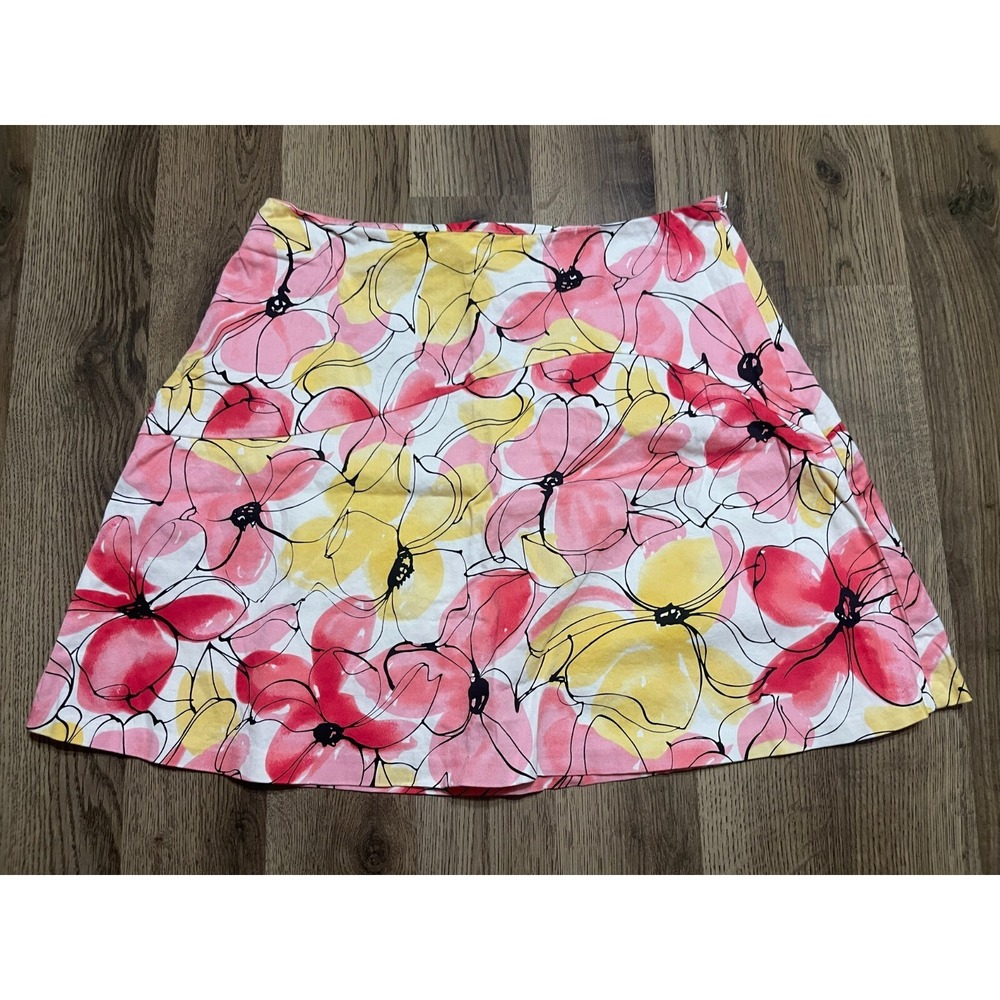 George Skirt, Women's Size 8, Pink White Yellow, Floral, Mini, A-line, Stretch